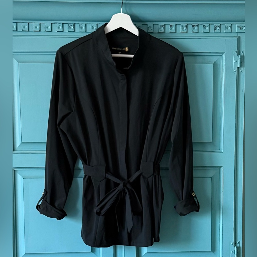 Women's Black Belted Shirt Jacket Tunic